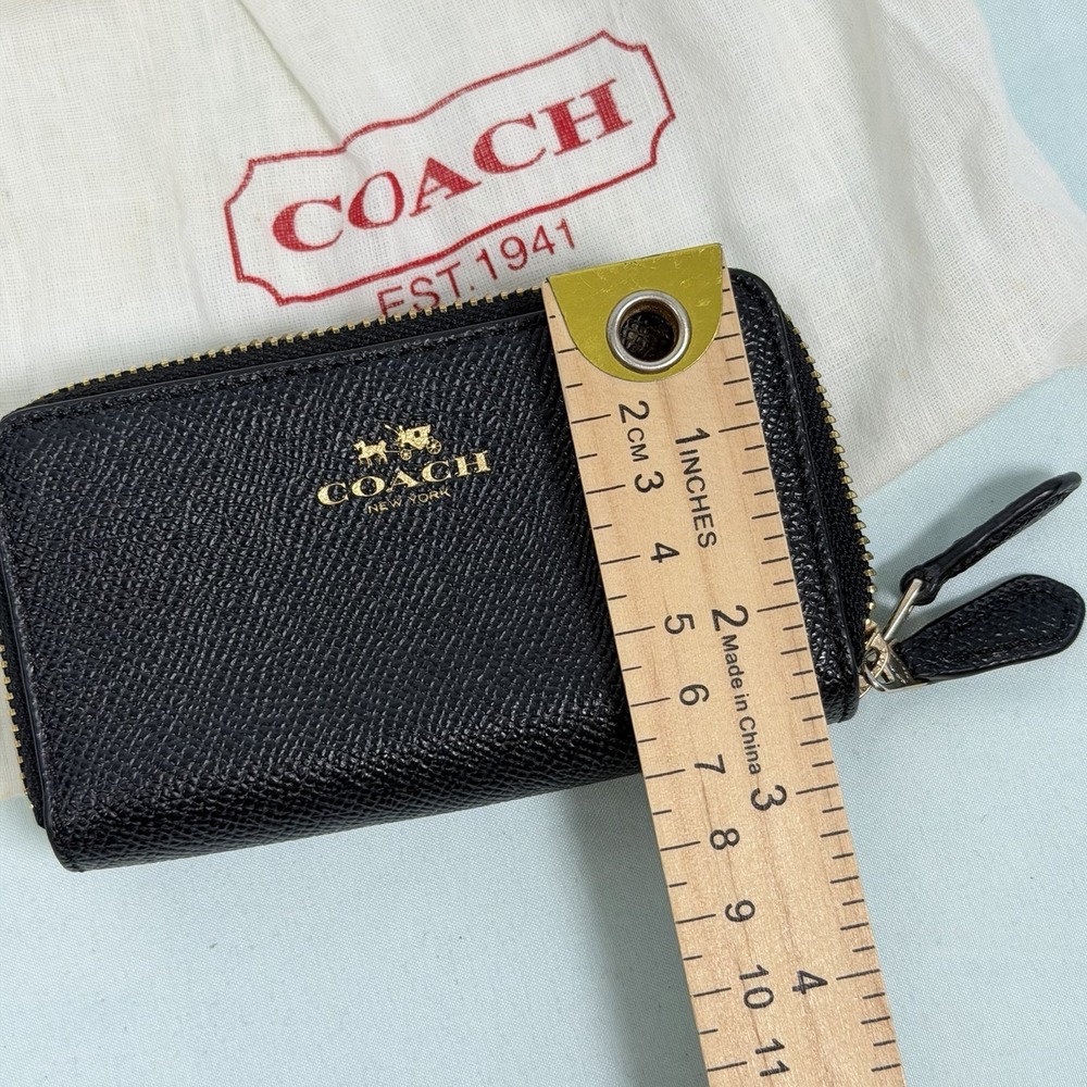 COACH New York Small Wallet Zippy Coin Case Black Crossgrain Leather Gold Tone - Picture 4 of 9